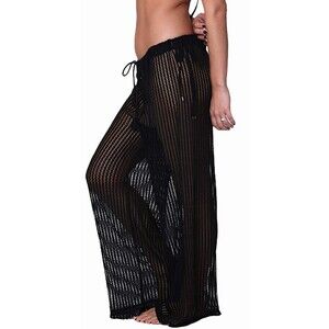 J.Valdi Women's Beach Sheer Coverup Drawstring Black Pant M